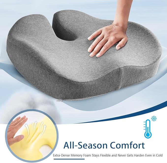Seat Cushion for Office Chair for Wide Hip & Thigh with Firm Support, Thickened Memory Foam Sciatica Pain Relief Pillow for Proper Posture, Ergonomic Tailbone Pain Relief Cushion for Car Seat, Home