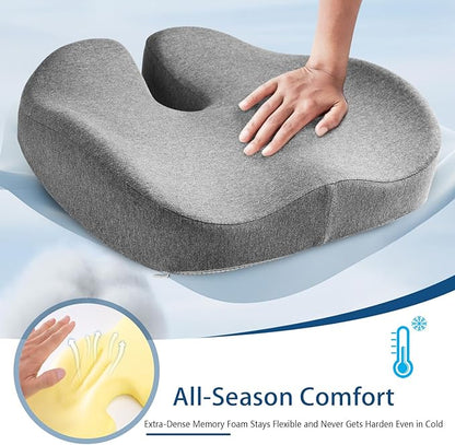 Seat Cushion for Office Chair for Wide Hip & Thigh with Firm Support, Thickened Memory Foam Sciatica Pain Relief Pillow for Proper Posture, Ergonomic Tailbone Pain Relief Cushion for Car Seat, Home