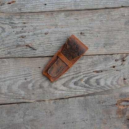 JJNUSA Old Fashioned Sleeve Travel Pouch Leather Safety Razor Case, Double Edge Razor 4.5", Shaving Accessories, Personal Care Essentials, Men's Shaving Razor Flower brown