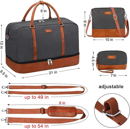 IBFUN Weekender Bags for Women, 21" Weekender Travel Bag, Travel Duffle Bag with Shoe Compartment Carry on Overnight Duffel Bag for Weekend Travel Business Trip, 3PCS