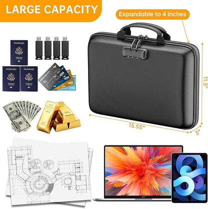 DocSafe Fireproof File Organizer with Lock, Hard-Shell Case Fireproof Document Box with 13 Pocket Accordion File Folder, Portable Home Office Travel Safe Storage for Important Documents Laptop Black