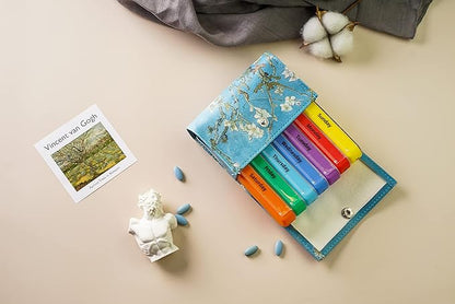 Pill Organizer Pill Box,LIZIMANDU Weekly Travel Pill Case Box Medication Reminder Daily AM PM,Day Night 7 Compartments,for 4 Times A Day,7 Days a Week-Includes Leather Carrying Case(Peach Blossom Set)