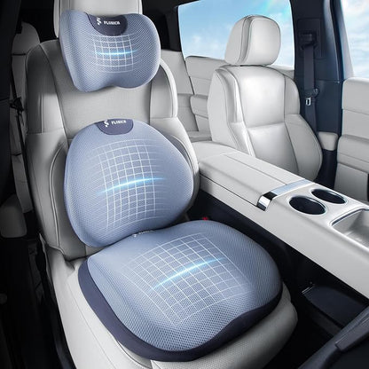 FLORICH Seat Cushion and Lumbar Support Pillow for Office Chair Car, Car Neck Pillow, Ergonomic Memory Foam Back Support for Office Gaming Chair Wheelchair, Relieves Neck, Back & Sciatica Pain – Blue