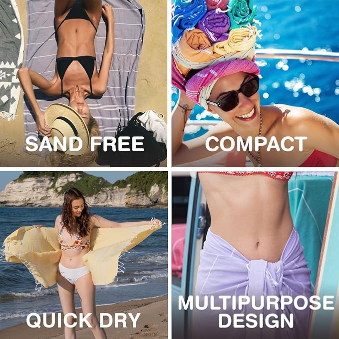 Turkish Beach Towels, Bulk Case of 12 | Oversized, Quick Dry, Sand Free | 100% Cotton, Large 38x71 Towels for Beach, Pool, Travel | Ultra-Soft, Compact, Absorbent | Green