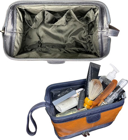 RUSTIC TOWN Leather Toiletry Bag for Men - Travel Gift Shaving Ditty Kit - Bathroom Shower Toiletries Organizer - Cosmetic Makeup Bag for Women