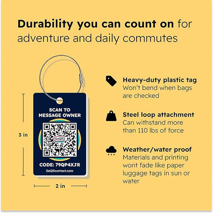 Smart Luggage Tags | Privacy QR Code Luggage Tag Keeps Personal info Private | Customizable Travel Suitcase Tags for Women Men | Use with GPS Bag Locator Tracking Tags, Air Tag for Android or iOS