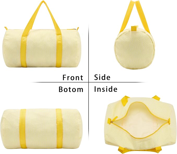 Gabigaba Kids Travel Overnight Bag Seersucker Carry On Lightweight Weekender Duffel Bag for Boys and Girls (Yellow)