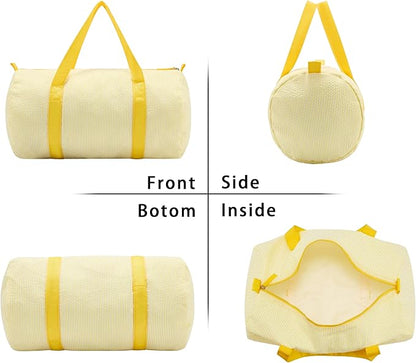 Gabigaba Kids Travel Overnight Bag Seersucker Carry On Lightweight Weekender Duffel Bag for Boys and Girls (Yellow)