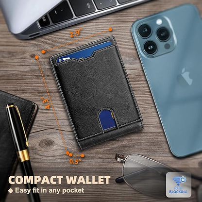 Genuine Leather Wallet for Men, Slim Bifold RFID Blocking with Zipper Coin Pocket, Minimalist Design for Travel and Daily Use (Carbon Fiber Black)