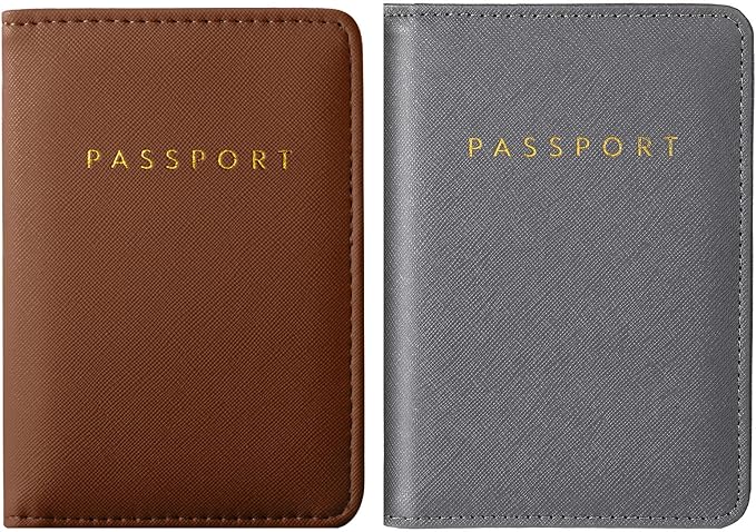 Frienda 2 Pieces Bridal Passport Covers Holder Waterproof Leather Holder Covers Travel Wallet Passport Case for Women and Men