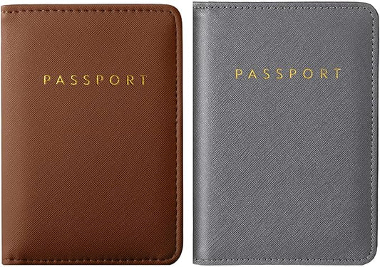 Frienda 2 Pieces Bridal Passport Covers Holder Waterproof Leather Holder Covers Travel Wallet Passport Case for Women and Men