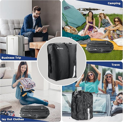 TPU Vacuum Bag for Travel, 70D Nylon Reusable Compression Bag with IP67 Waterproof Zipper, Compression Packing Cubes for Clothing(Gray-2 PCS + PUMP)