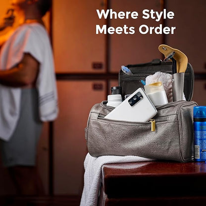 MINARAI Mens Toiletry Bag with Razor Case Included – Reinforced Stitching, Padded Panels, Holds Shape Trip After Trip, Ideal for Tight Hotel Sinks with Hook, Built for Men Who Travel Hard – GREY