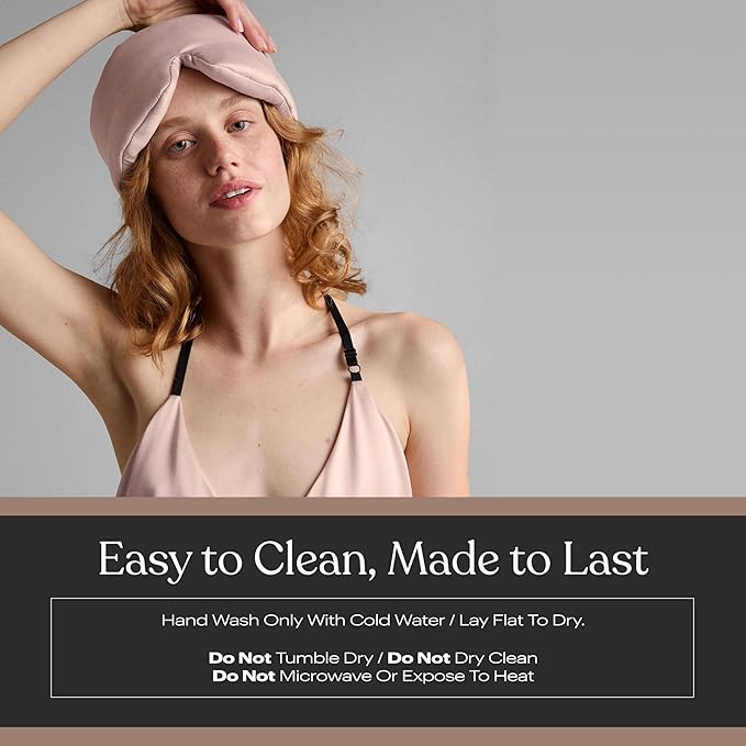 Lunya Weighted Silk Sleep Mask – Mulberry Silk Eye Cover with Cooling Glass Beads, Noise-Reducing Fit, Washable Fabric, and Travel Pouch – Sleeping Mask for Men and Women - Delicate Pink - Small