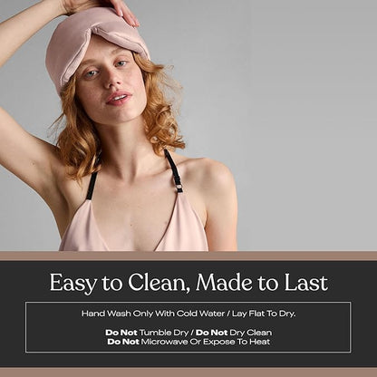 Lunya Weighted Silk Sleep Mask – Mulberry Silk Eye Cover with Cooling Glass Beads, Noise-Reducing Fit, Washable Fabric, and Travel Pouch – Sleeping Mask for Men and Women - Delicate Pink - Large