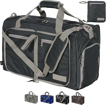 LEGEND 60L Foldable Duffle Bag for Travel - Packable Duffle Bags w/Shoe Compartment - Tear Resistant Collapsible Duffel Bags for Traveling - Lightweight Folding Duffel Bag for Men & Women -Dark Gray