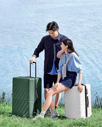 NINETYGO Trunk Luggage 24 Inch, Medium Checked Luggage with Double Spinner Wheels, Anti-Burst Zipper, Hard Case PC Suitcase, Lightweight Travel Luggage, TSA Approved (Seaweed Green, Hudson)