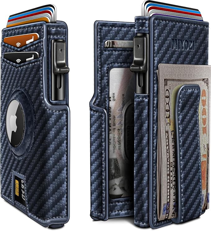 Airtag Wallet for Men,with Money Clip 10 Cards Metal Case Smart Slim Pop Up Credit Card Holder Flip with Magnetic Closure RFID Blocking wallet with Gift Box