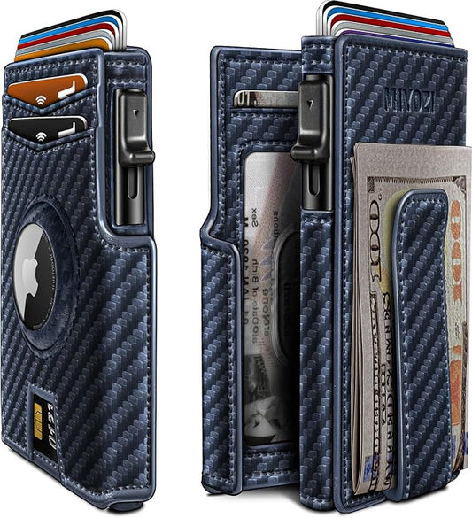 Airtag Wallet for Men,with Money Clip 10 Cards Metal Case Smart Slim Pop Up Credit Card Holder Flip with Magnetic Closure RFID Blocking wallet with Gift Box