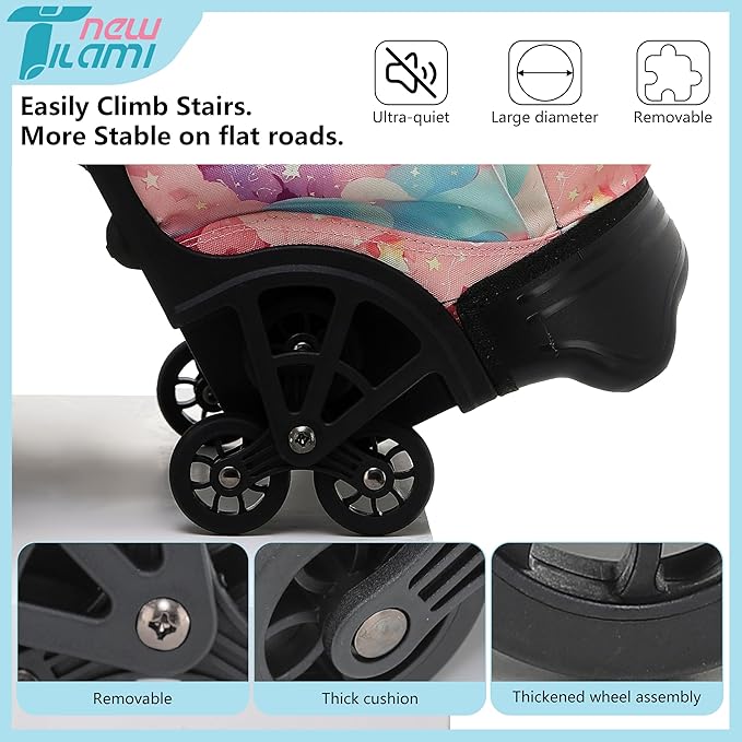 NEW TILAMI 18 Inch Rolling Backpack with Wheels for Girls Boys Kids Laptop Backpack School Travel, Orange Starshine