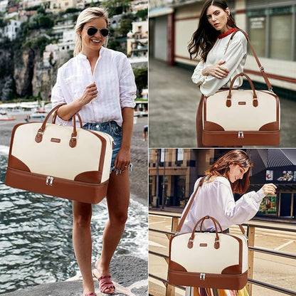 Weekender Bag for Women, Travel Duffel Bag Carry On Overnight Bag with Shoe Compartment Large Nylon Travel Weekend Tote Bag