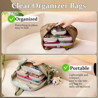 4 pcs Clear Zipper Pouches,Hard Shell Zipper Case, Toiletry Bag for Travel, CLear Diaper Bag, Toiletry Pouch, Travel Organizer, Clear Cosmetic Bag,Toy Storage Bins (M+3S) (Gray)