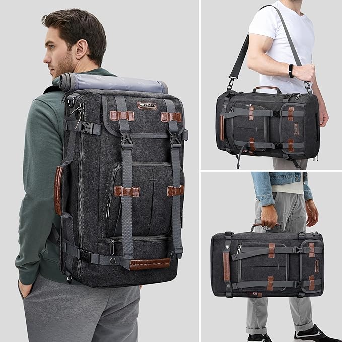 WITZMAN Canvas Backpack Vintage Travel Backpack Large Laptop Bags Convertible Shoulder Rucksack(A519-1 Black)