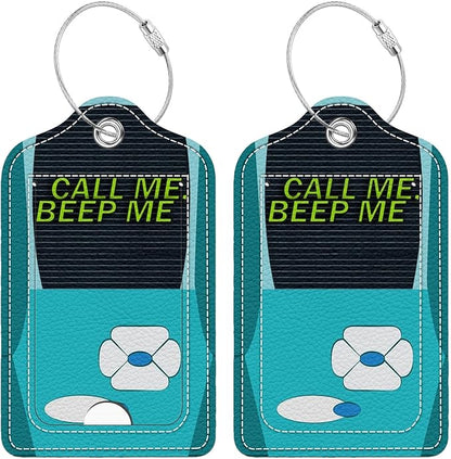 Funny PU Leather Luggage Tags 2-Pack Blue Game Console Cute Pattern Suitable for Suitcase Stainless Steel Loop and Address Card Essential for Cruise and Airport Travel for Men and Women