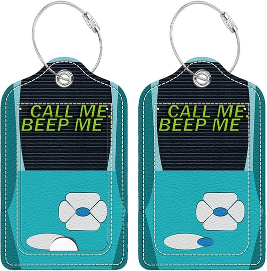 Funny PU Leather Luggage Tags 2-Pack Blue Game Console Cute Pattern Suitable for Suitcase Stainless Steel Loop and Address Card Essential for Cruise and Airport Travel for Men and Women