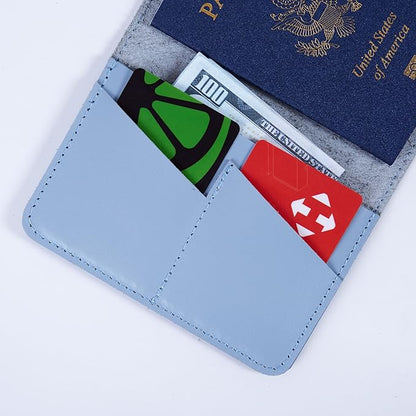 Travel Passport Wallet - Leather Passport Cover Compatible with Airtag Passports Cover with Card Slots & Note Compartment, Magnetic Closure, Genuine Leather, Classic Light Blue