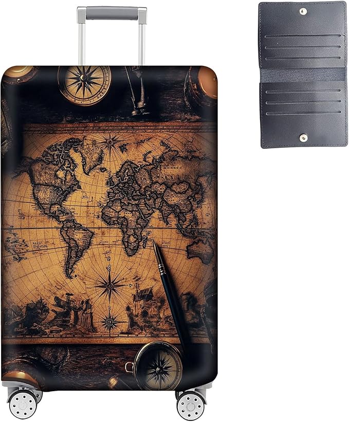 Luggage Cover Protector for 30-32 Inch Suitcases, TSA Approved Elastic Travel Suitcase Covers, Anti-Scratch Washable Luggage Sleeve for Carry On & Checked Bags, Old Map