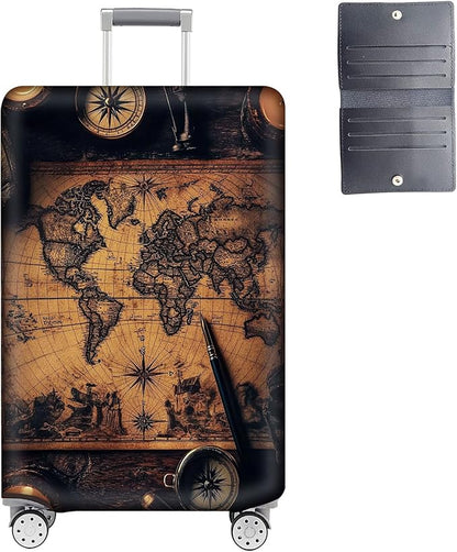 Luggage Cover Protector for 30-32 Inch Suitcases, TSA Approved Elastic Travel Suitcase Covers, Anti-Scratch Washable Luggage Sleeve for Carry On & Checked Bags, Old Map
