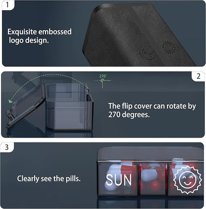 Pill Organizer 2 Times a Day, Am Pm Twice Daily Pill Case, Detachable Large Travel Pill Box 7 Day, Weekly Pill Container for Vitamin Medicine Supplement Fish Oil (Black)