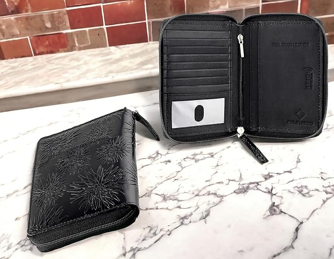 Passport Wallet - Travel Document Holder w/RFID Blocking – Full Grain Leather – Bifold compact zip around Wallet with Credit Card Slots for Women and Men,500-80