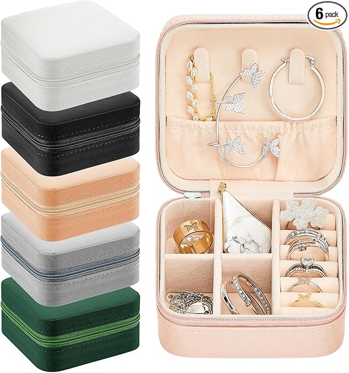 Taiyin 6 Pcs Travel Jewelry Case Box Bridesmaid Gifts Bulk Travel Jewelry Cases Boxes Small Jewels Organizers Mini Accessories Ornaments Storage for Women Girls Wedding Gifts (Multicolored)