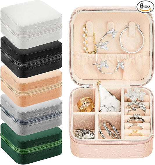 Taiyin 6 Pcs Travel Jewelry Case Box Bridesmaid Gifts Bulk Travel Jewelry Cases Boxes Small Jewels Organizers Mini Accessories Ornaments Storage for Women Girls Wedding Gifts (Multicolored)