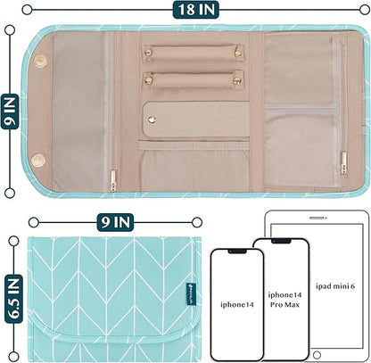 Pavilia Foldable Jewelry Organizer - Travel Roll Bag with Compartments for Earrings, Rings, Necklaces, Bracelets - Packing Accessory