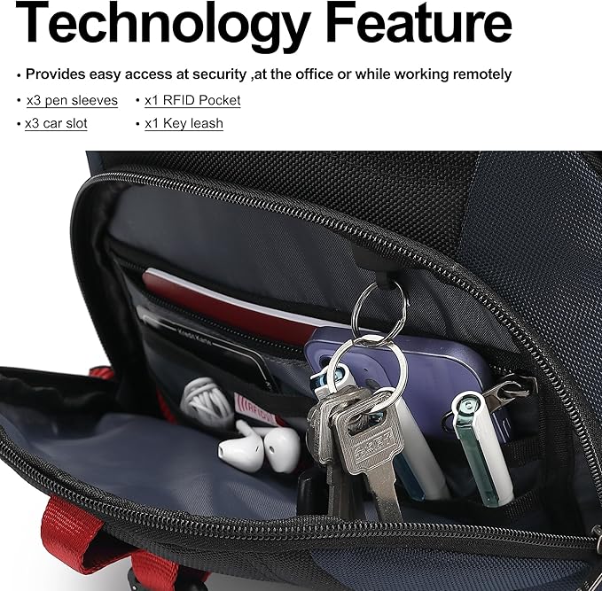 Boavan Laptop Backpack for men, 17.3 inch Laptop Bag with USB Port, Waterproof Travel Work Backpack Purse, Anti-Theft Teacher Nurse Doctor Casual Bookbags Office Business backpack，Black&Classic Navy