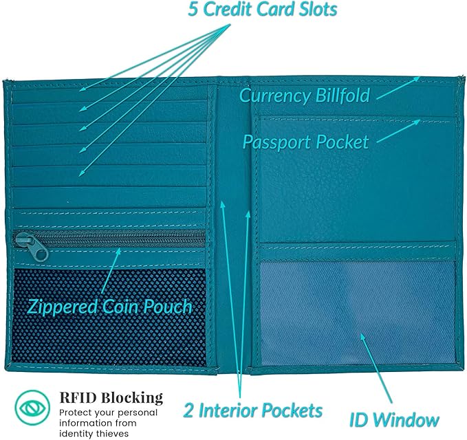 Teal RFID Genuine Leather Passport Wallet