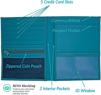 Teal RFID Genuine Leather Passport Wallet