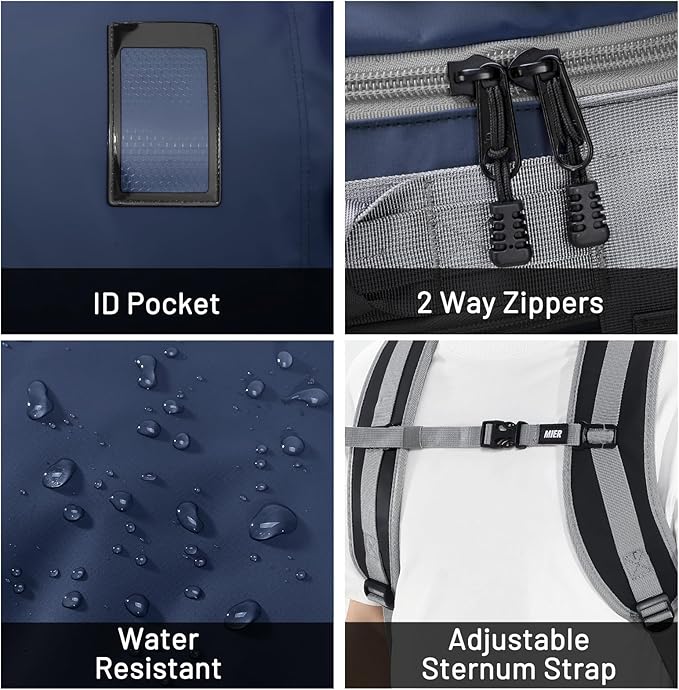 MIER Large Duffel Backpack Sports Gym Bag with Shoe Compartment, Heavy Duty and Water Resistant, Navy Blue, 45L