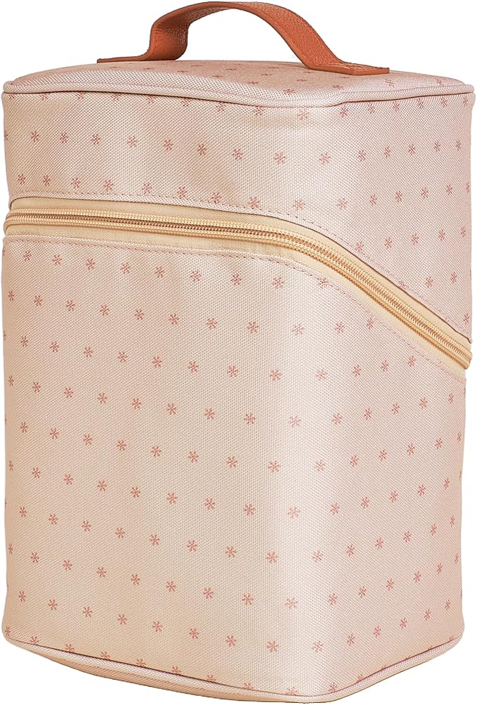 Erin Condren Tall Organizer Case, Multi-Purpose Travel Case with Stylish Almond Asterisk Design, Removable Dividers and Sturdy Vegan Leather Handle, Carry Toiletries, Makeup, Jewelry and More