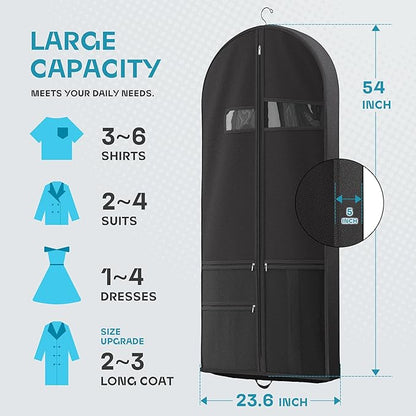 Travel Garment Bag with Zipper Pocket, Suit Bag for Suits, Dresses, Coats