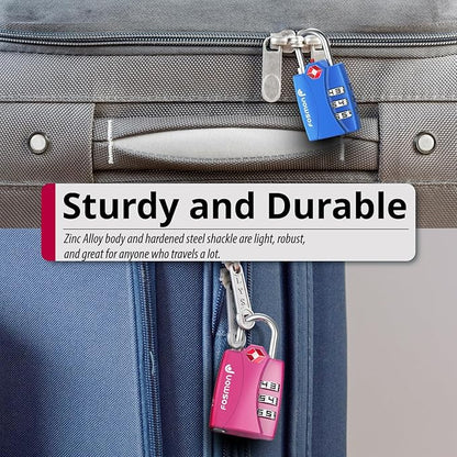 Fosmon TSA Approved Locks for Luggage. Suitcase Locks with Open Alert Indicator, 3 Digit Combination Padlock with Alloy Body for Travel, Backpack Zipper Anti Theft, Locker, Gym, Gun Case, Tent- 4 Pack