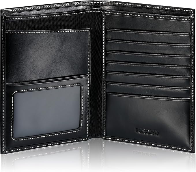 HISCOW Italian Leather Passport Holder for Travel - RFID Blocking Wallet Cover with Secure Organizer for Men & Women, US & Foreign Trips, Antiqued Black