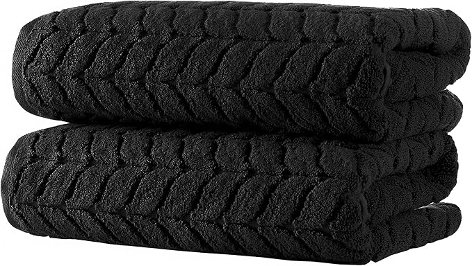 BAGNO MILANO Turkish Bath Towels, Soft Plush Jacquard Luxury Bath Towels, Quick Dry Towel Set (Black, 4 Pcs Hand Towel Set)