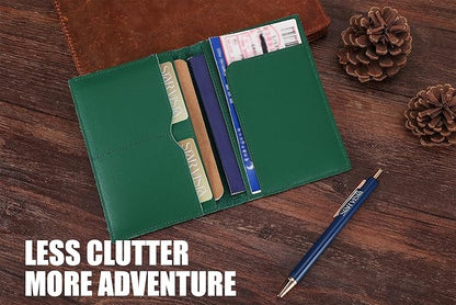 STAR VISTA Albatross Leather Travel Passport Holder, Minimalist Design, Calfskin Leather Case for Women and Men - Slim Passport Wallet, Bifold, RFID Blocking, Green