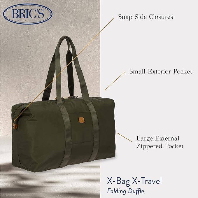 Bric's X-Bag/X-Travel 2.0 Overnight Weekender Folding Duffel Bag - 22" Carry On Bag - Olive