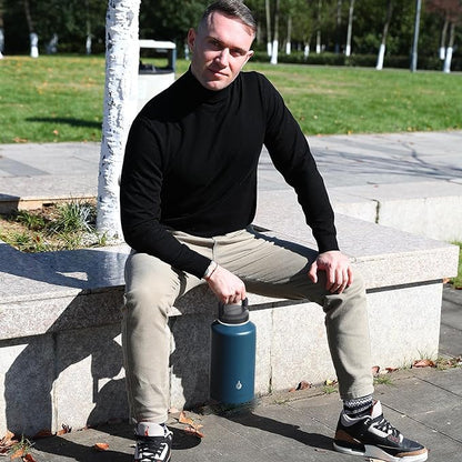 BJPKPK Half Gallon Water Bottle Insulated, Dishwasher Safe 64 oz Water Bottle with Handle, Leakproof BPA Free Thermal Flasks, Large Stainless Steel Jug for Sports, Army Green