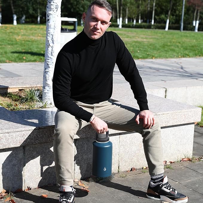 BJPKPK Half Gallon Water Bottle Insulated, Dishwasher Safe 64 oz Water Bottle with Handle, Leakproof BPA Free Thermal Flasks, Large Stainless Steel Jug for Sports, Brick Red